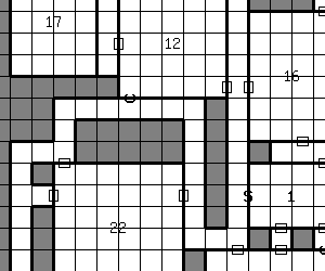 Cropped version of a dungeon create by the random dungeon generator at Myth Weavers.