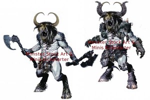 Two sample minotaur from the Monster Stock Art & Minis Kickstarter