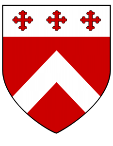 field gules, chevron argent, three crosses gules in chief argent