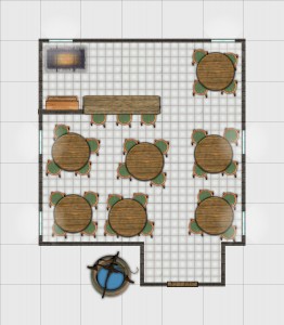 Tavern 03 - Square tavern with entranceway and round tables. Dungeonographer file.