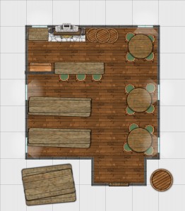 Tavern 05 - Square tavern with entranceway and benches and table. Dungeonographer file.