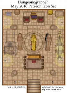 Egyptian Tomb showing all the new Patreon Dungeon icons for May. 