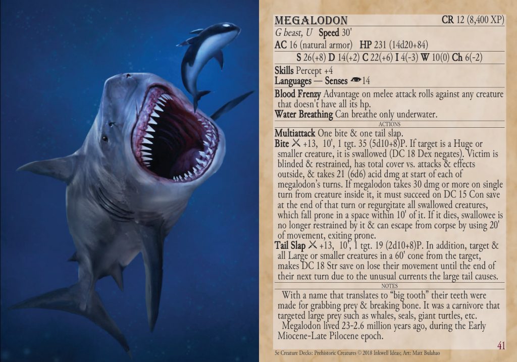 5e Creature Decks: Prehistoric Creatures preview card #41 Megalodon