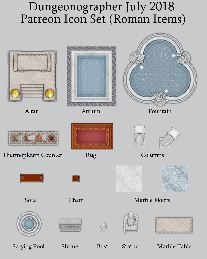 July's Dungeon/Battlemat Patreon icons (Roman)