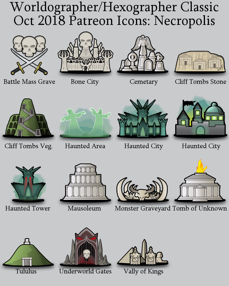 October Necropolis Classic World map icons on Patreon