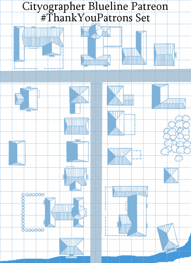 Blue line style building icons sample