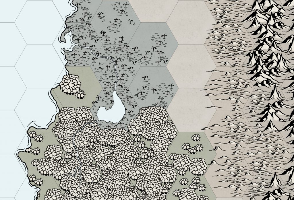 A sample portion of the Middle Earth style map we created in the video.