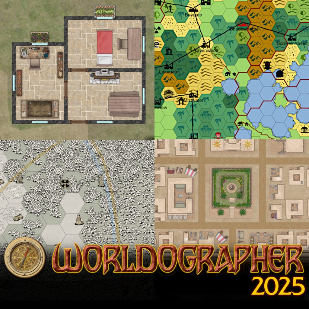 Four maps made in Worldographer.