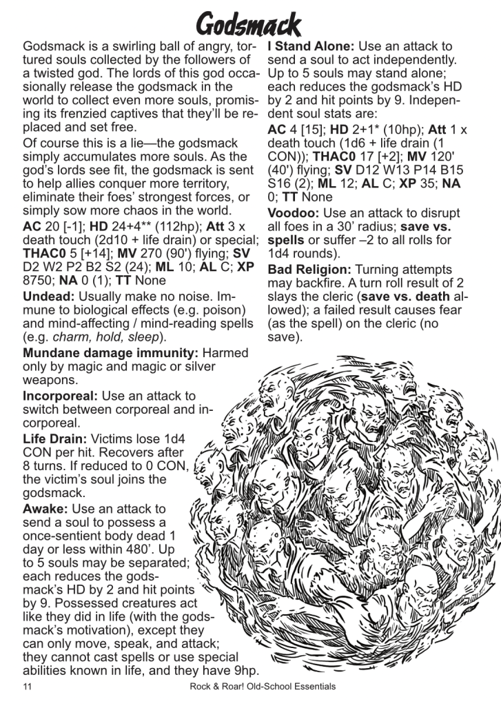 Shows the Godsmack for OSE, with background, stats, and large number of abilities--many named after songs by the band.