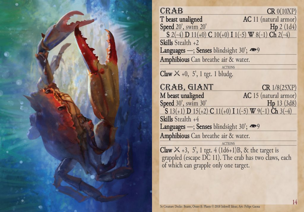 5e Creature Decks: Beasts, Oozes, & Plants: Crab